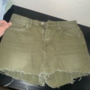 bp Green Jean Shorts with Distressed Hem